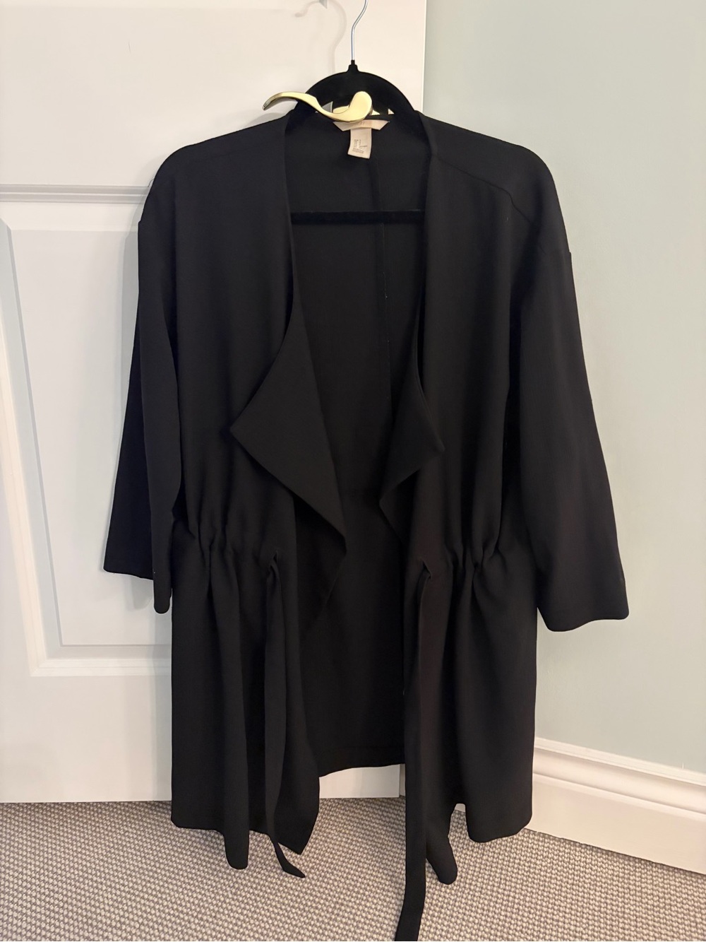 Black Draped Robe Jacket with Tie Waist